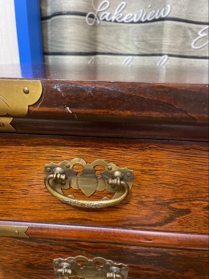 脚付アンティーク和箪笥4段 金具取手引き出しチェスト和モダン