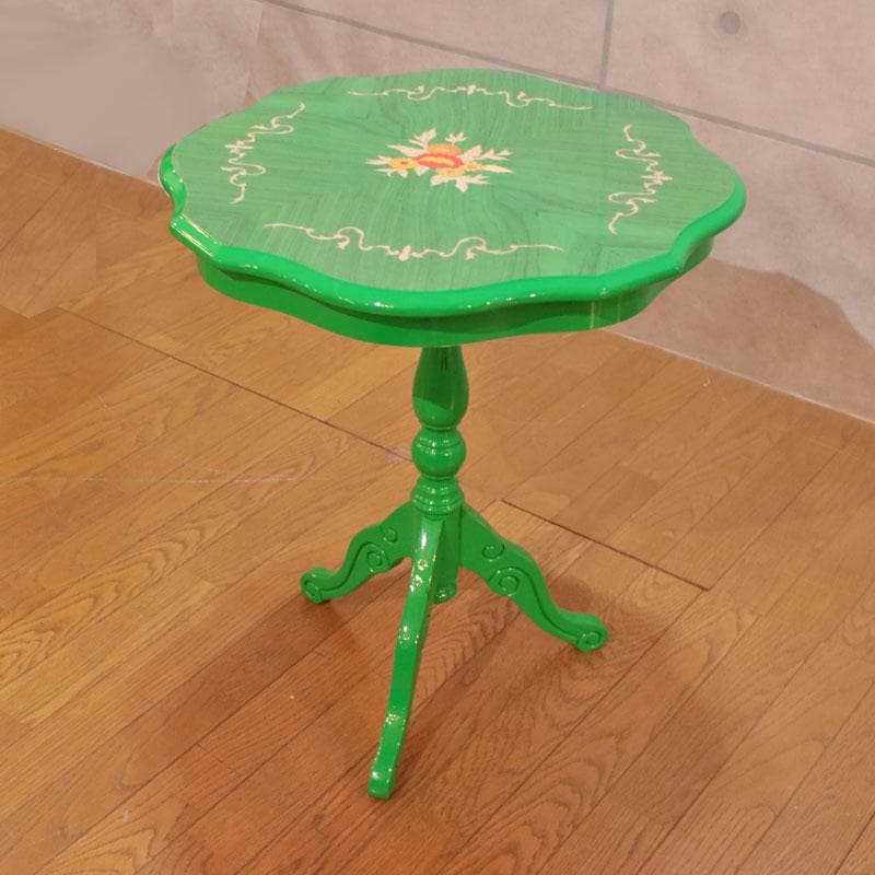 クラシック調 カフェテーブル 花柄装飾 グリーン天板 幅55cm 223-329