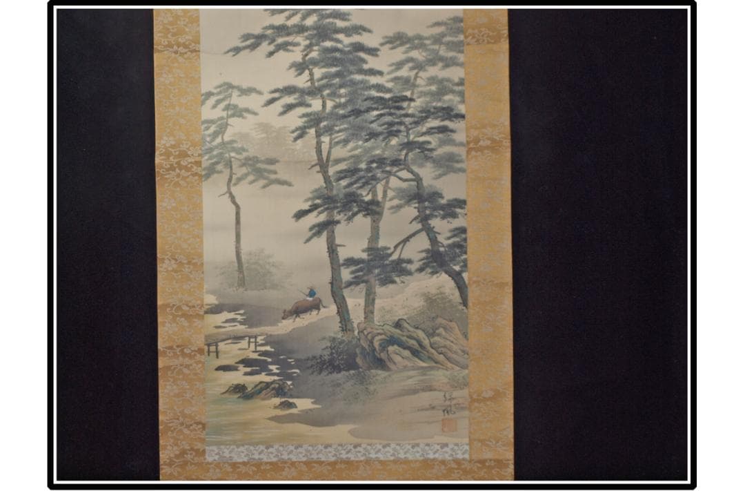 時代の掛軸　風景　肉筆保証　蔵整理不用品処理　中国美术品 X1091C16-9