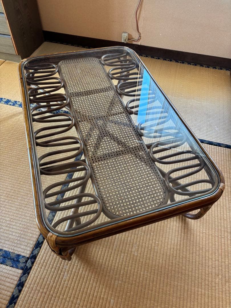 最終値下げ　昭和レトロ ヴィンテージ 大型 ラタンテーブル