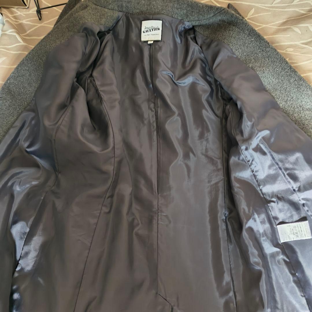 ジャンポールゴルチエ グレー チェスターコート 40 マチ針 フェイクパール