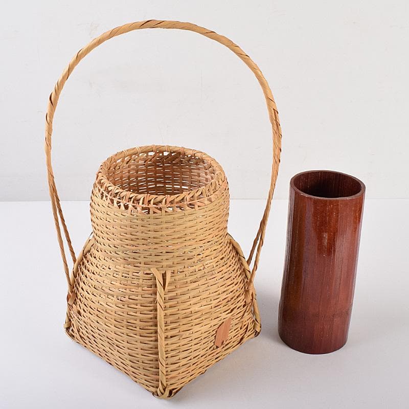 茶道具　平安　竹美斎造　即中斎好　方円篭　花入　共箱　M　R7760B