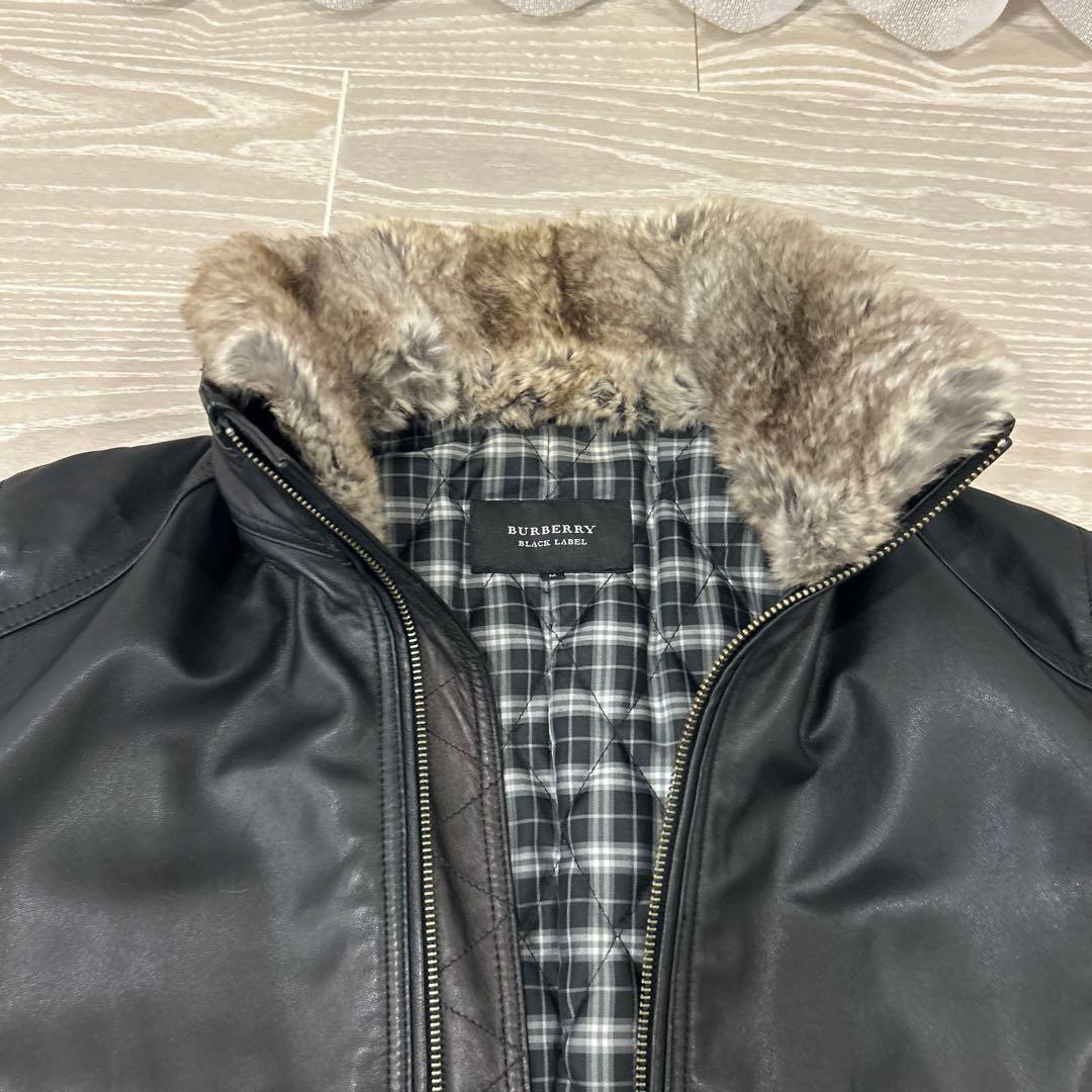美品 バーバリーブラックレーベル 羊革レザージャケット M 黒