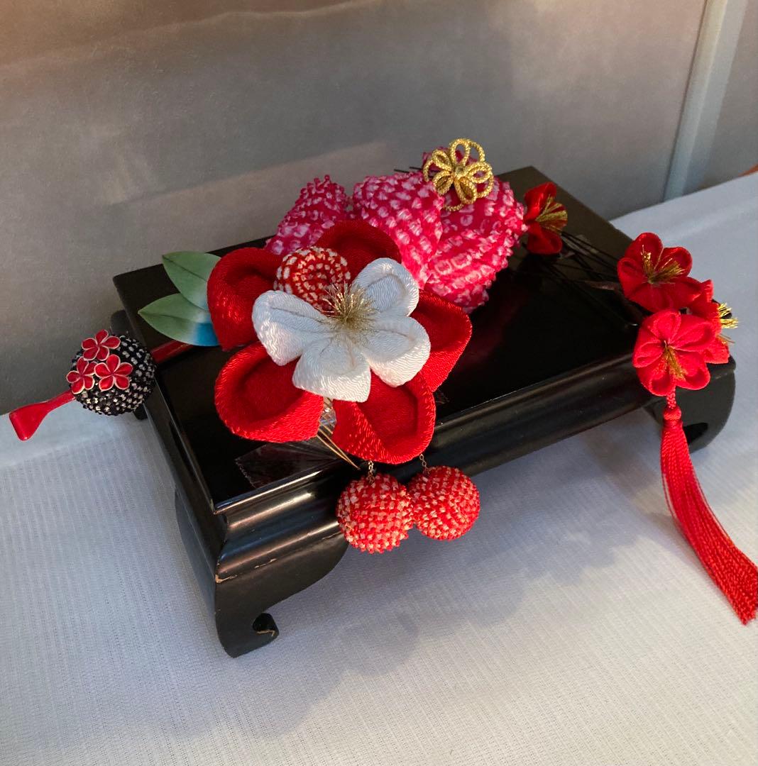 専用　成人式　卒業式　七五三　かづら清　八重梅　Uピン簪　玉簪　房飾り　赤鹿の子