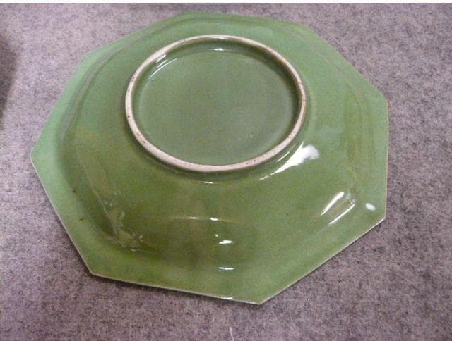 古錦 花篭手 青磁 八角皿 4枚 [B31327]