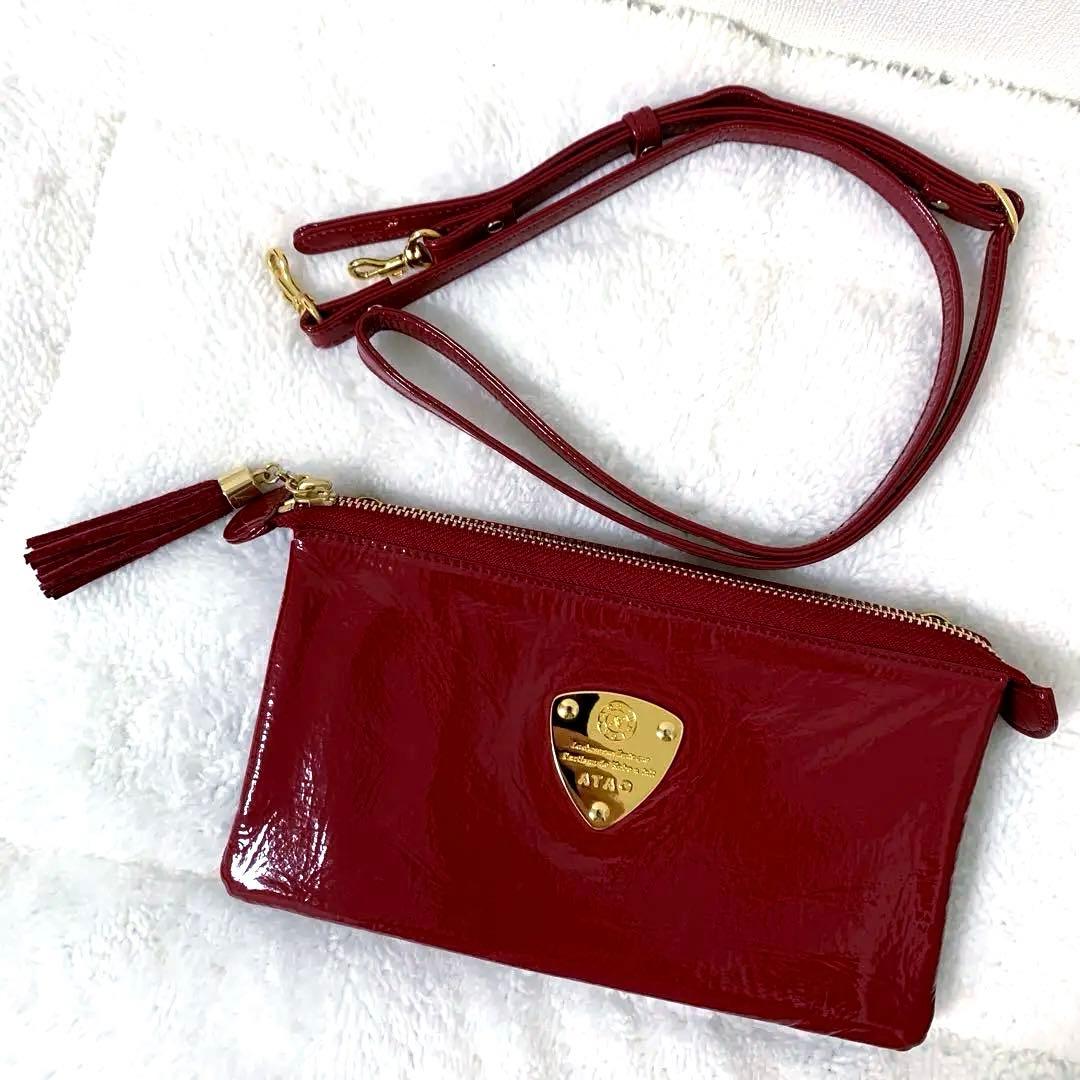 ATAO ブーブー お財布ポシェット ショルダーバッグ エナメル レッド 金