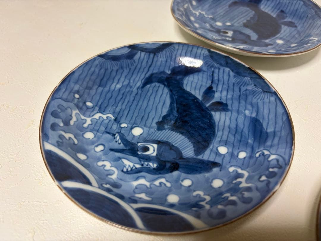 中国古玩　新渡 染付　皿　在銘　唐物 時代物 6枚セット　鯱鉾