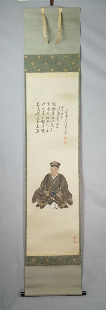 【茶道具】大徳寺　立花大亀和尚筆『利休居士像』画賛　茶掛　掛軸　軸C177