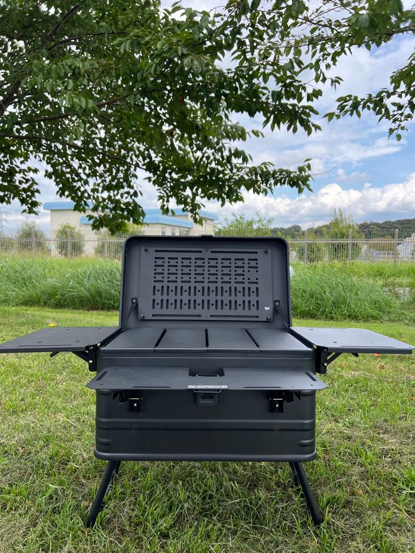 47LアルミコンテナボックスフルーセットブラックIGT対応 折り畳み式テーブル