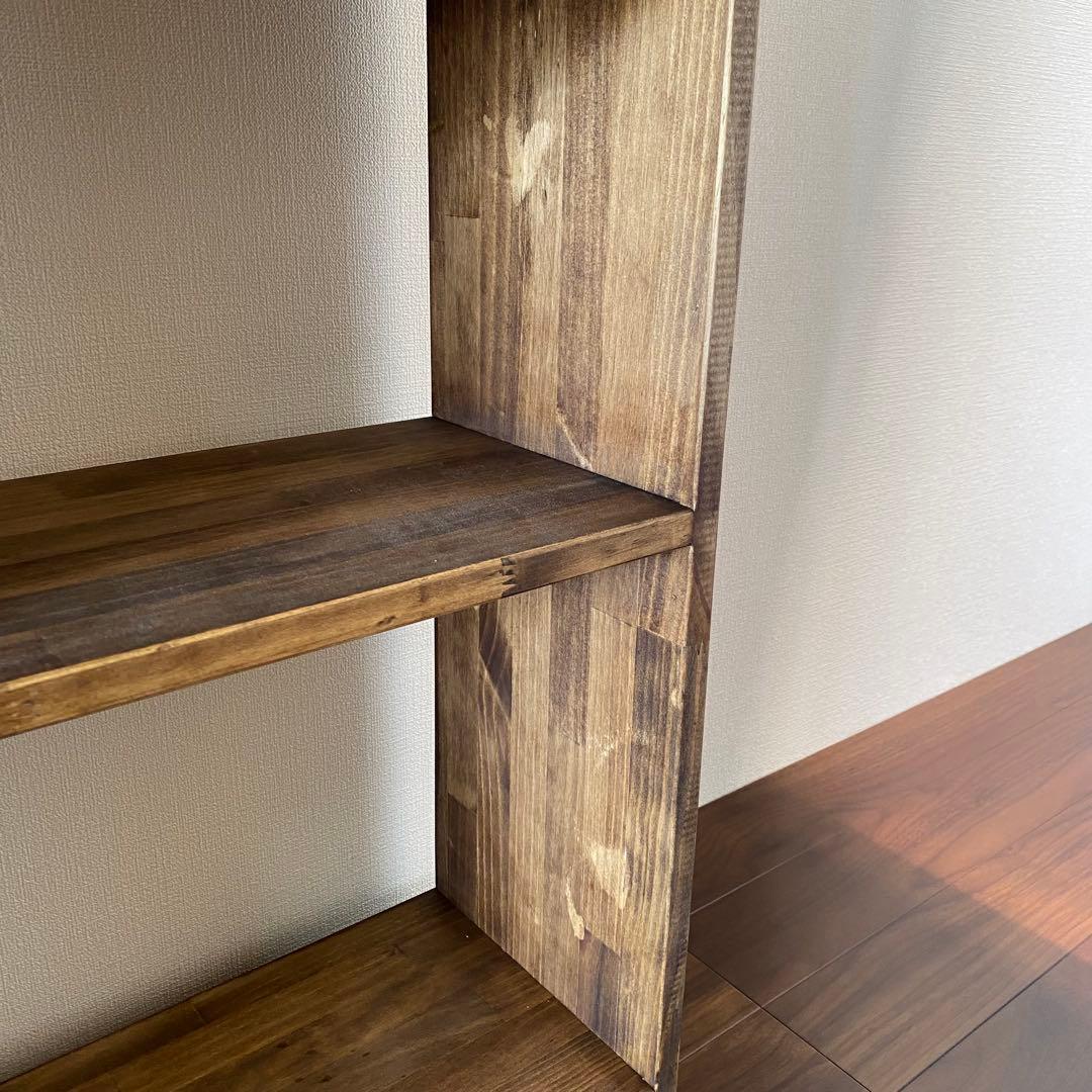 木製 3段ワイドシェルフ(黒壇色)