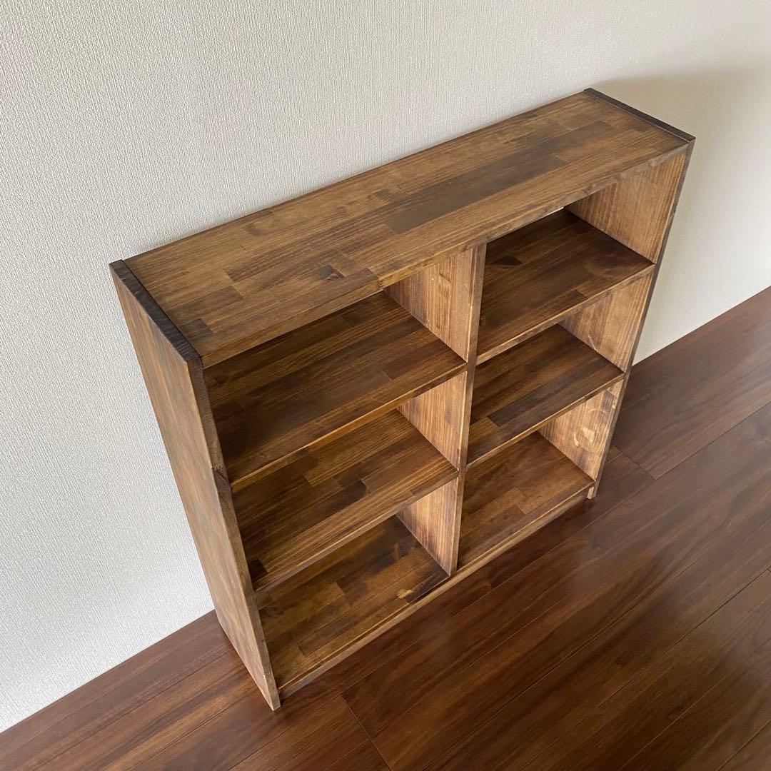 木製 3段ワイドシェルフ(黒壇色)