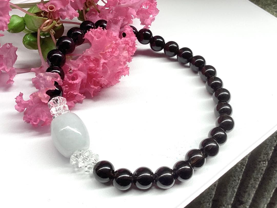 ✳お値段最安値‼️ 本物ブレスレット　糸魚川翡翠棗型&黒平スモーキークォーツ水晶