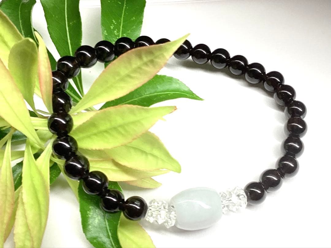 ✳お値段最安値‼️ 本物ブレスレット　糸魚川翡翠棗型&黒平スモーキークォーツ水晶