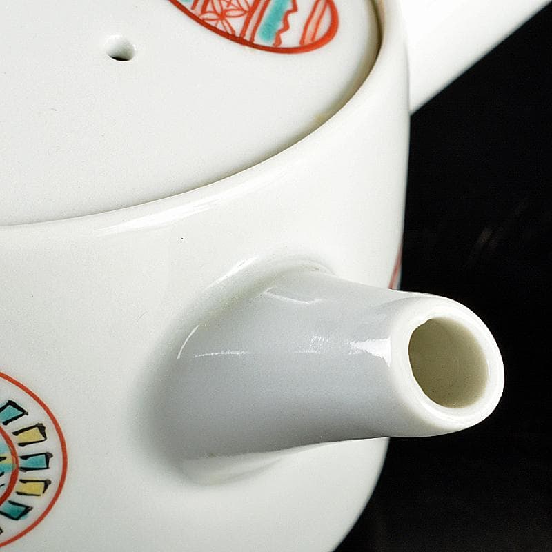 九谷焼　須田青華造　色絵　丸波模様　急須　煎茶碗　五客　共箱　D　R5999B