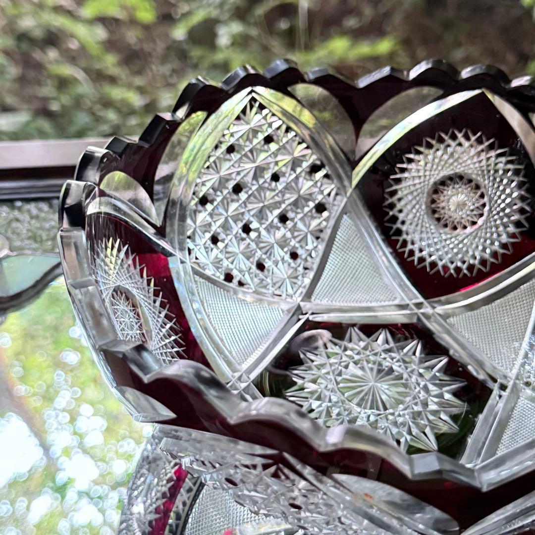 Y様へ感謝お嫁入り‼️涼やか星丸紋切子ボウル1客　錦手牡丹唐草小皿10客➕5客元箱