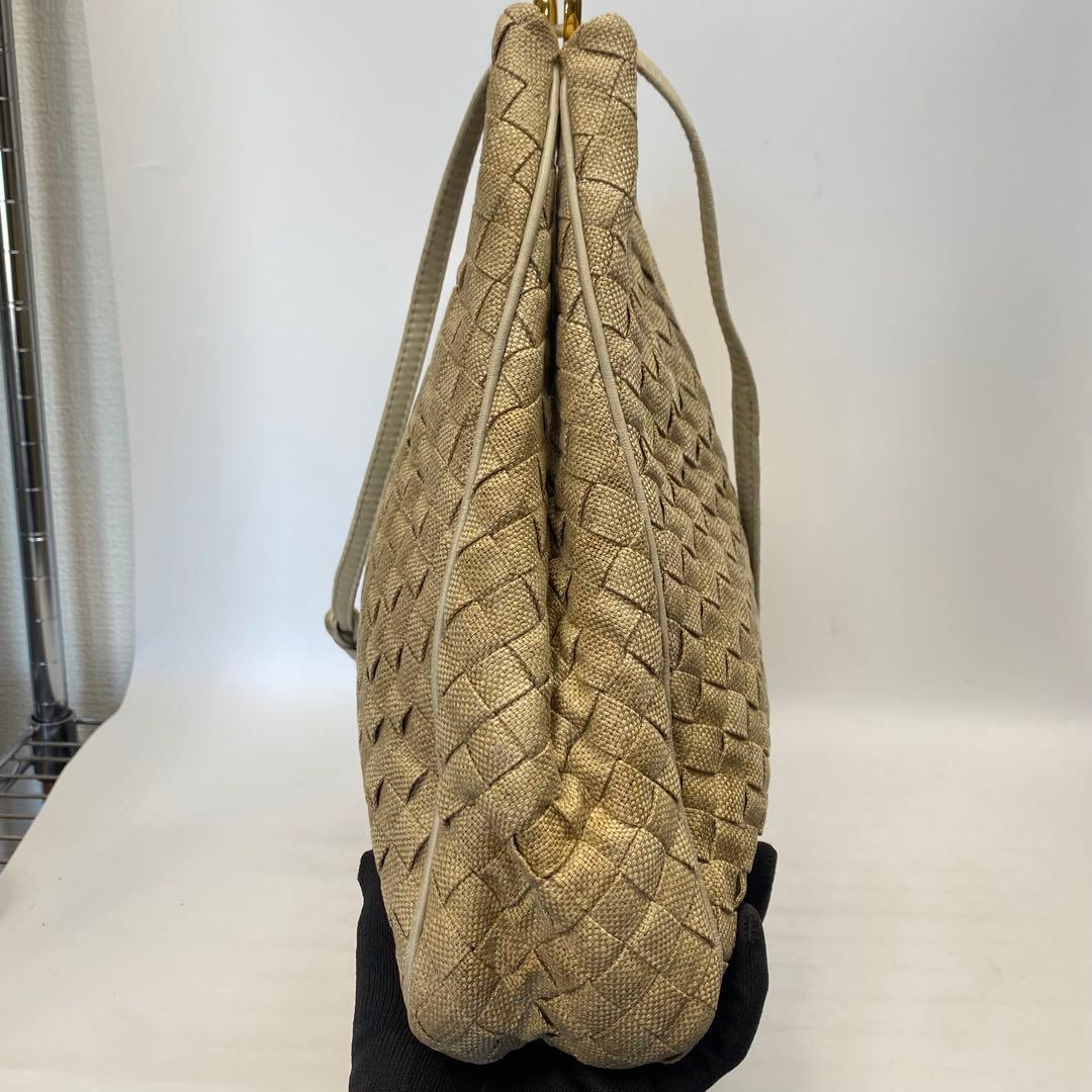 ボッテガヴェネタ イントレチャート ショルダーバッグ 麻生地 キャンバス