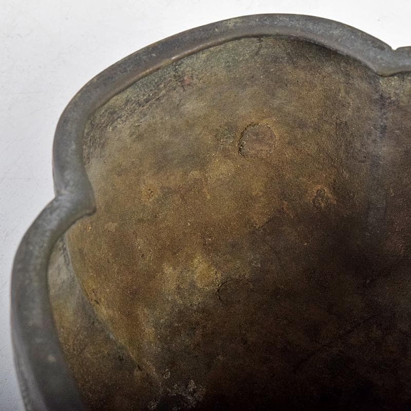 中国　古銅　波刻　木瓜形双耳香炉　M　R8837