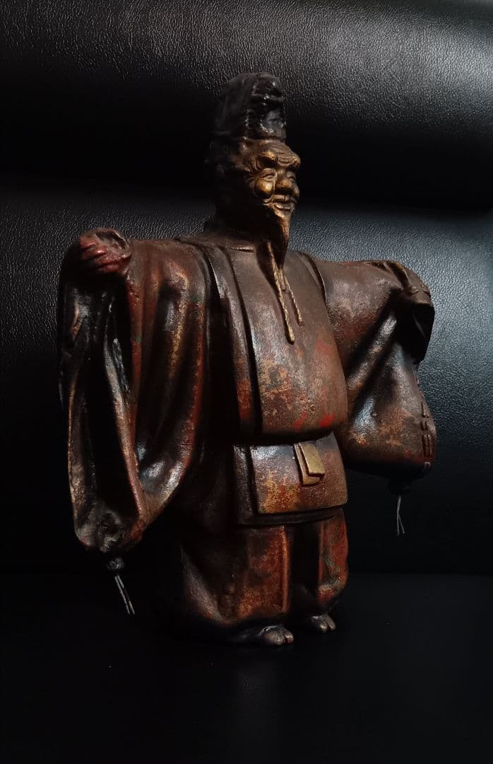 【古美術】銅製 能楽 武士像 置物 (約26cm) 重量感のある和風オブジェ