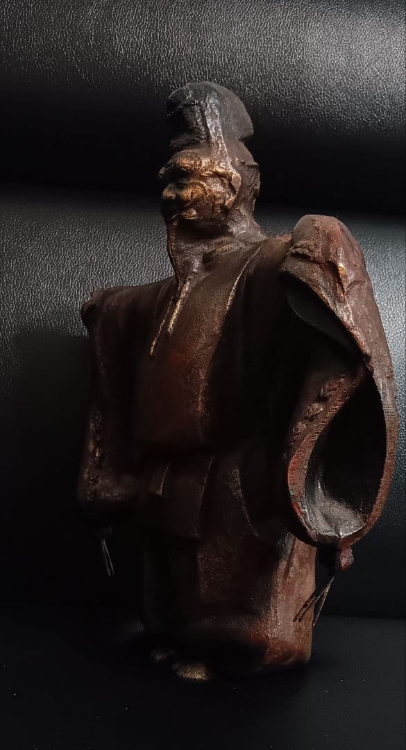 【古美術】銅製 能楽 武士像 置物 (約26cm) 重量感のある和風オブジェ