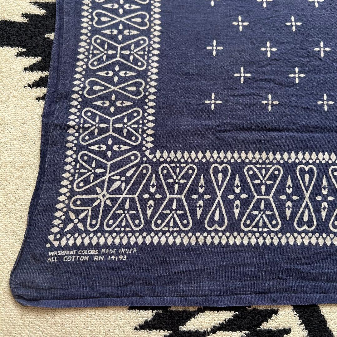 60s 70s ヴィンテージ クロス バンダナ レア USA製 耳付 ネイビー
