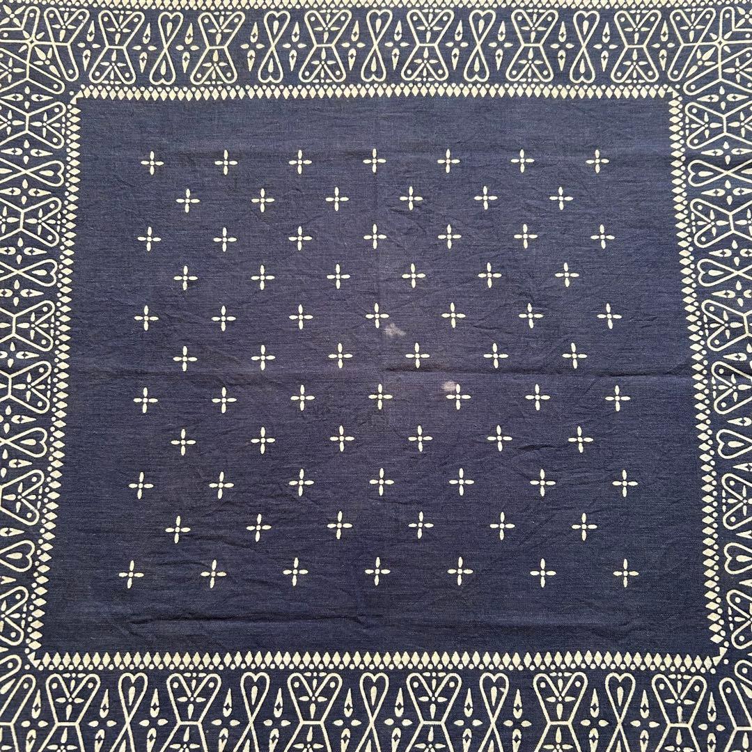 60s 70s ヴィンテージ クロス バンダナ レア USA製 耳付 ネイビー