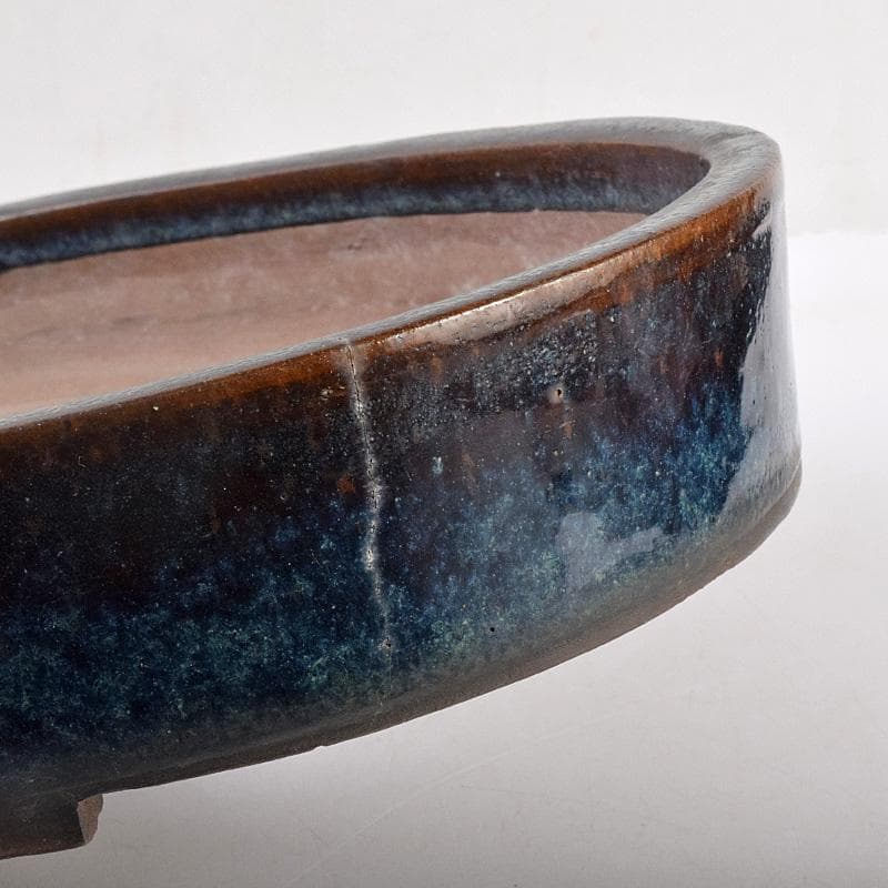 中国　清源豊國製造　紫砂　朱泥　海鼠釉　楕円盆栽鉢　植木鉢　M　R8987B