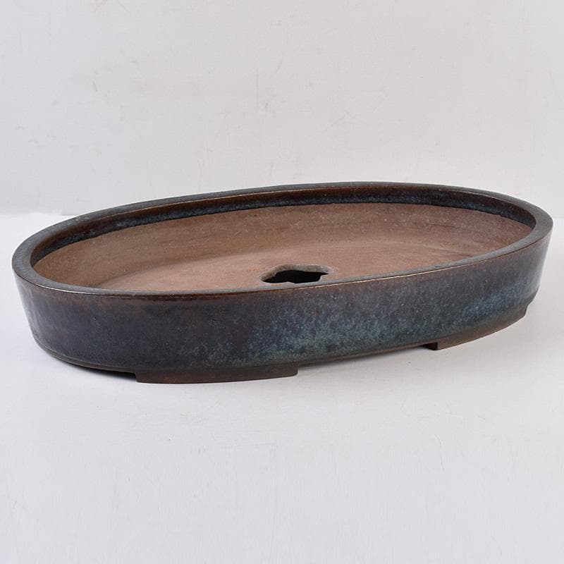 中国　清源豊國製造　紫砂　朱泥　海鼠釉　楕円盆栽鉢　植木鉢　M　R8987B