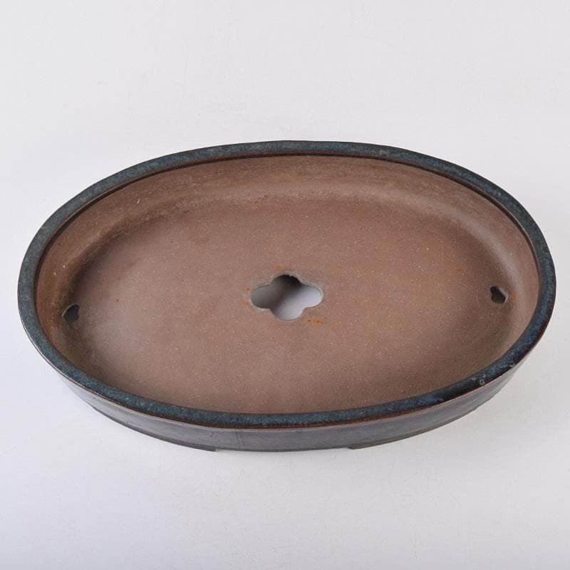 中国　清源豊國製造　紫砂　朱泥　海鼠釉　楕円盆栽鉢　植木鉢　M　R8987B