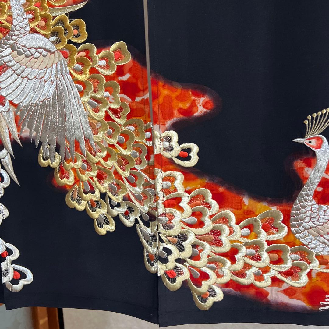 113/101,着物リメイクーのれん、鳳凰、刺繍加工、！