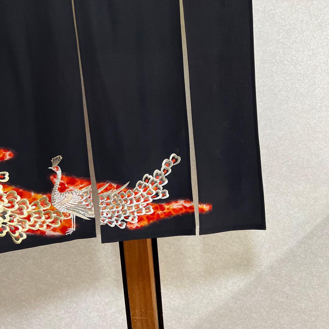 113/101,着物リメイクーのれん、鳳凰、刺繍加工、！