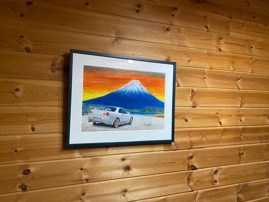 スカイラインGTR R34 part１「R34と富士山」水彩画