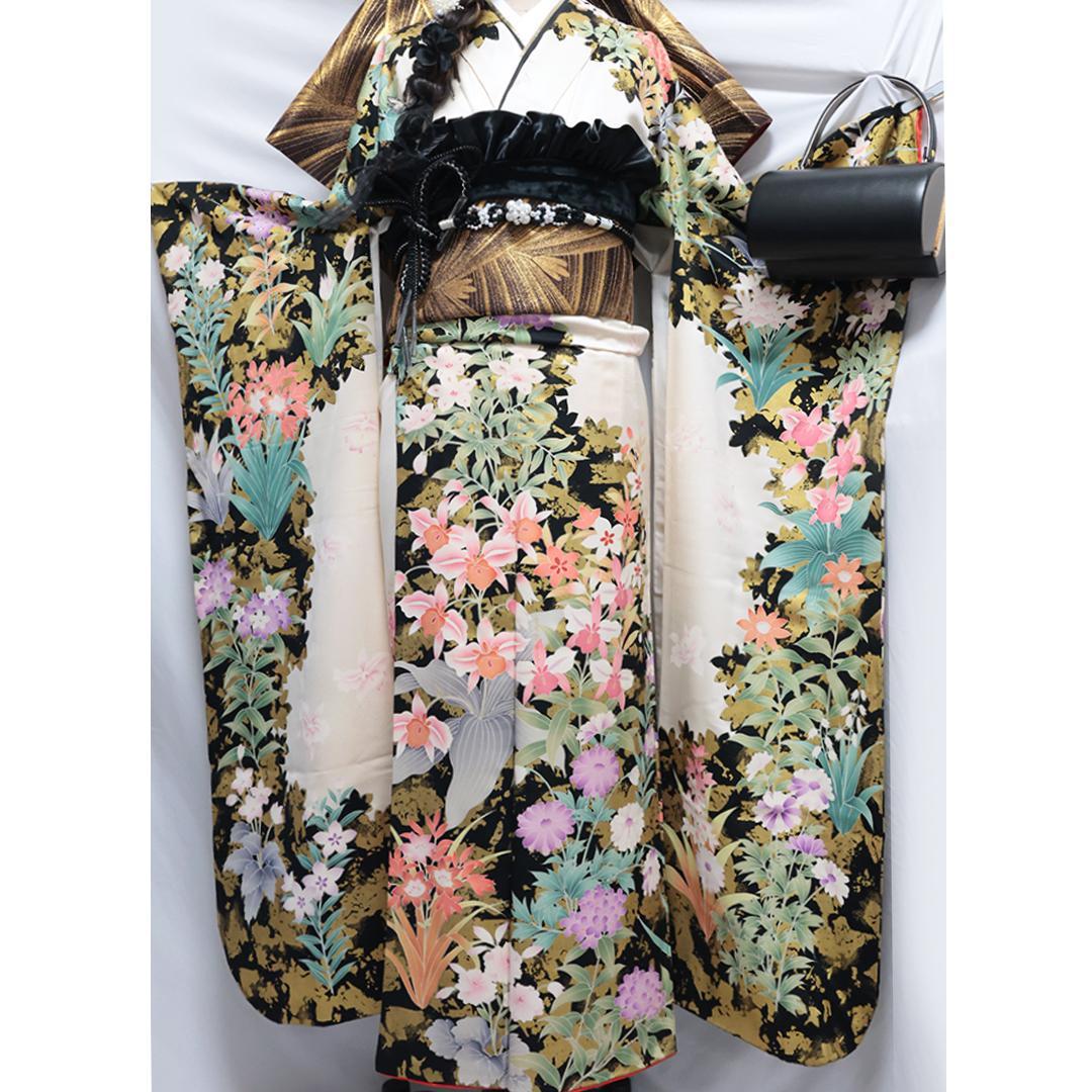 難あり■振袖・帯2点セット ◆人気のアイボリーホワイト系47Td