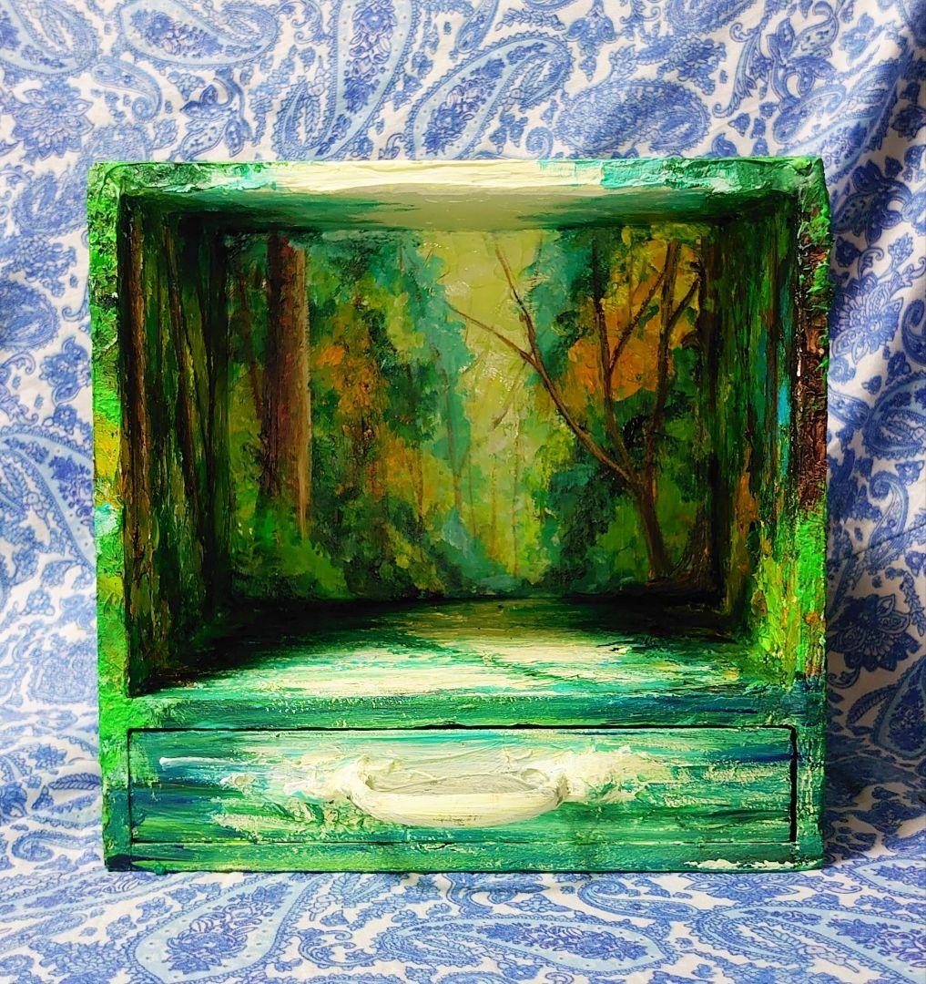 油絵 絵画 森の川ボックス