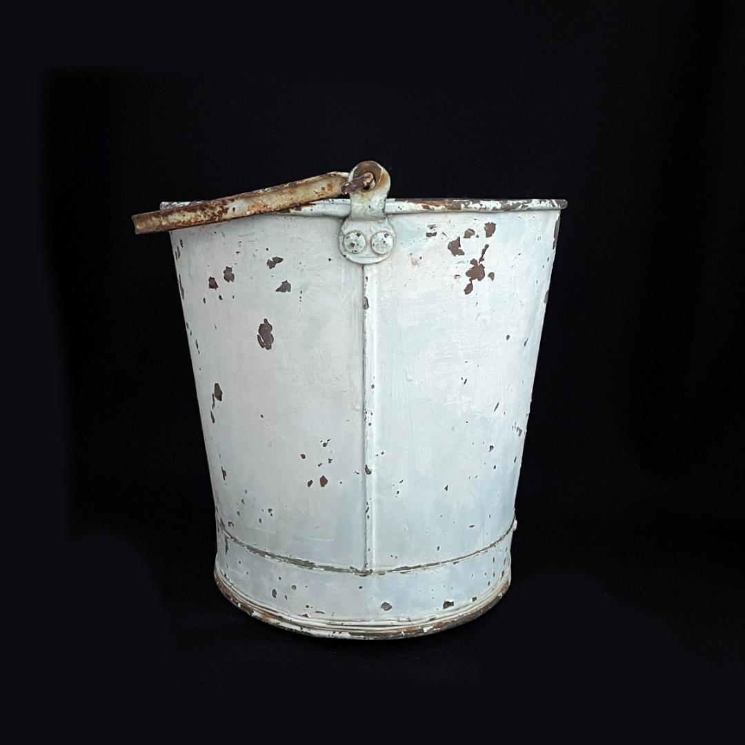 レア！アンティーク ブリキ製 ブルー バケツ（高さ27cm）02 /シャビー