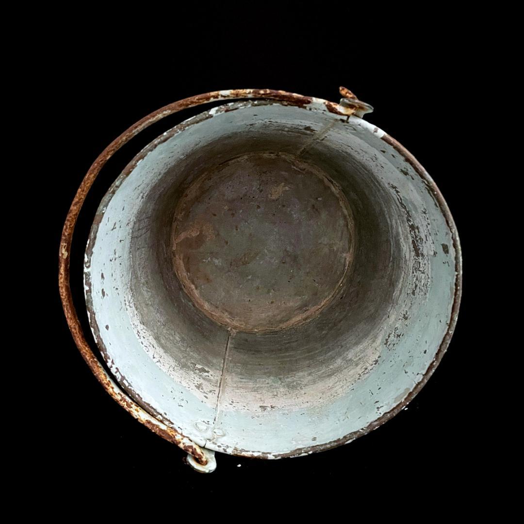 レア！アンティーク ブリキ製 ブルー バケツ（高さ27cm）02 /シャビー