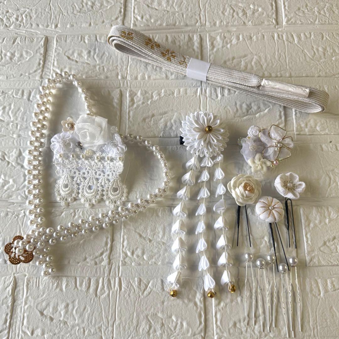 ふりふレース　髪飾りセット 重衿　半衿　帯揚げ　帯締め　パール装飾　振袖セット
