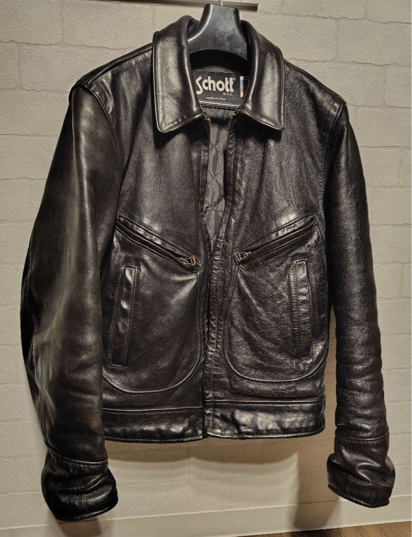 Schott シングルライダース ブラック 茶芯　36