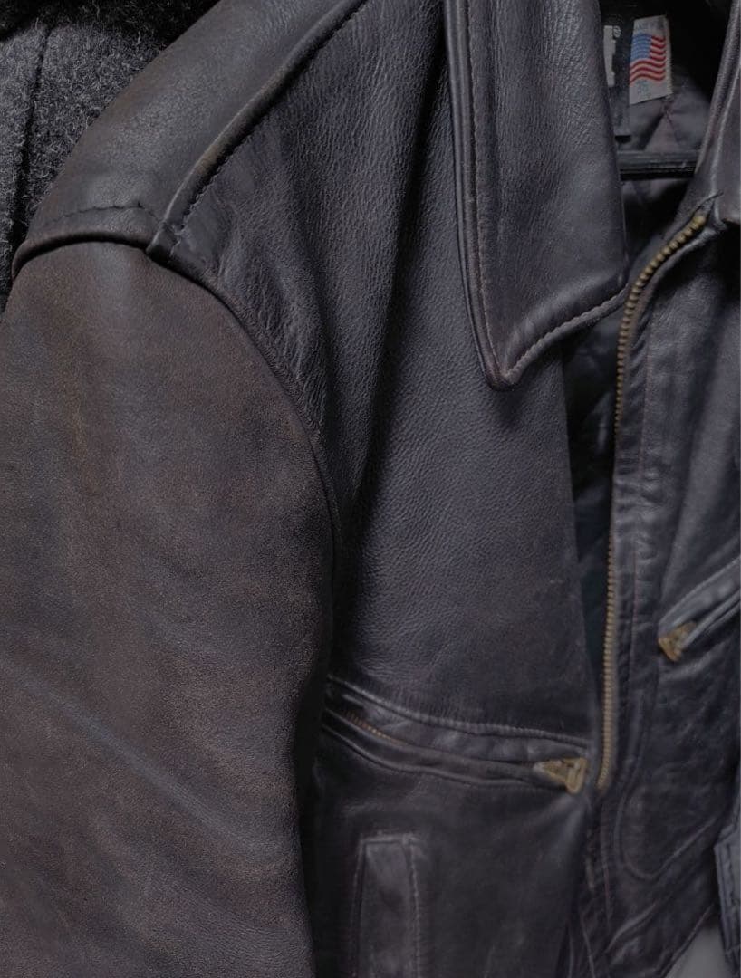 Schott シングルライダース ブラック 茶芯　36