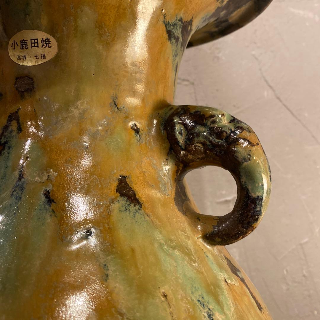 民陶 小鹿田焼 流釉 双耳広口大壺 花器 インテリア 骨董品
