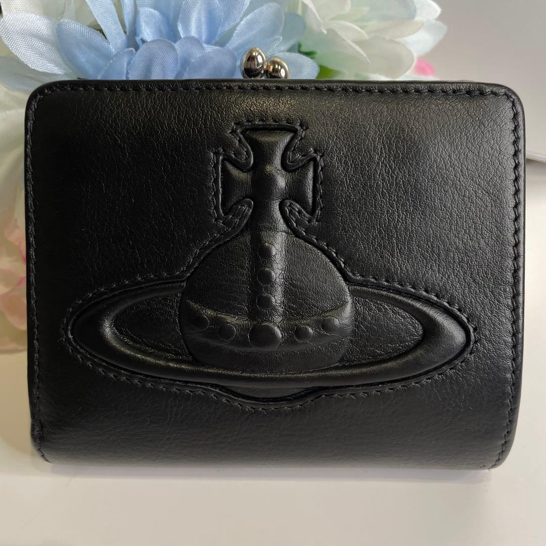 【廃盤】ヴィヴィアンウエストウッド ビッグオーブ がま口 2つ折り財布 ブラック