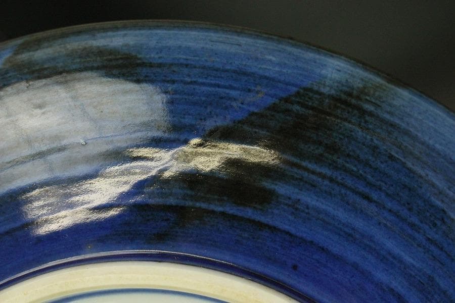 九谷 呉須赤絵 飾皿 φ32.2cm 共箱 作家物 未使用(ZE593)