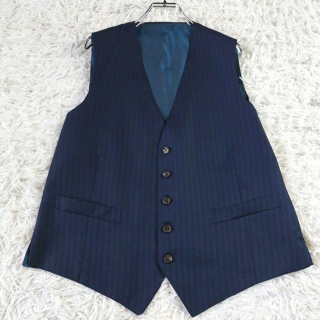 美品 ロロピアーナ ミケランジェロ シャドーストライプ柄3ピーススーツ ネイビー
