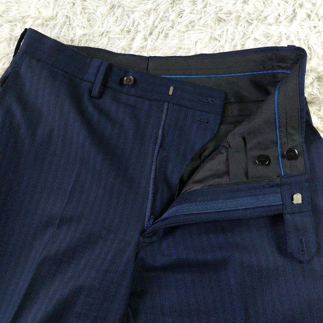 美品 ロロピアーナ ミケランジェロ シャドーストライプ柄3ピーススーツ ネイビー