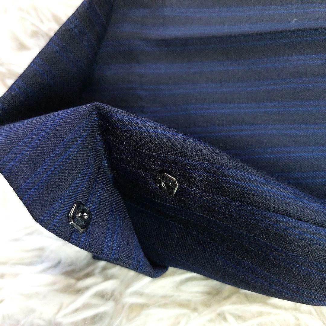 美品 ロロピアーナ ミケランジェロ シャドーストライプ柄3ピーススーツ ネイビー