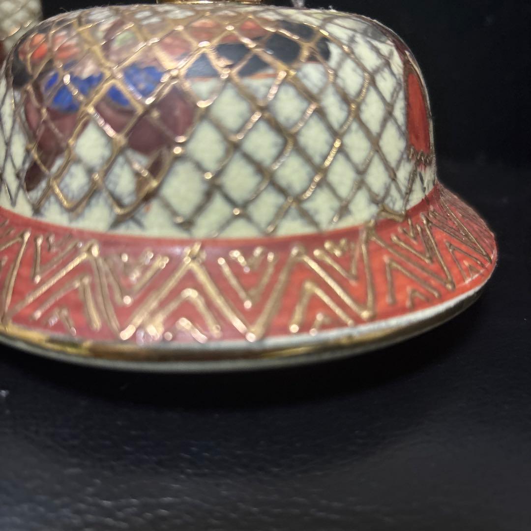 京薩摩焼　沈香壺　骨董　金彩　網目蝶図