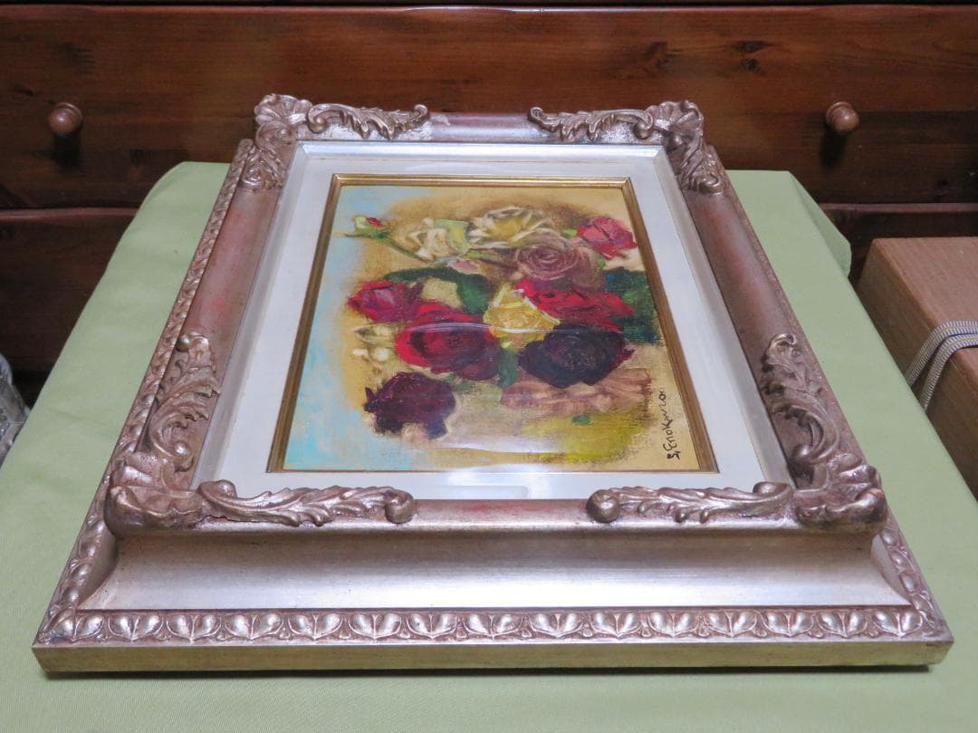 篤姫　榎倉 省吾　「薔薇」 油彩F4号　二科会会員　文展無鑑査　真作保証