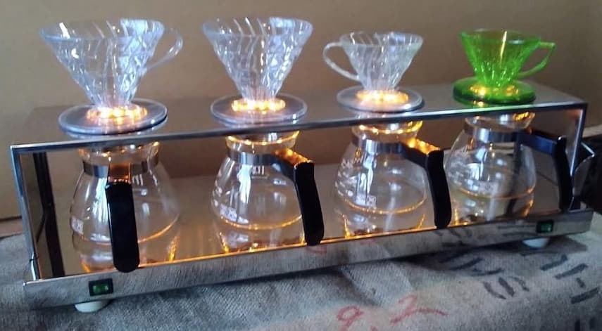 ４連　珈琲ワーマー（保温機）ドリッパー台付き　イルミネーション・ろ紙台