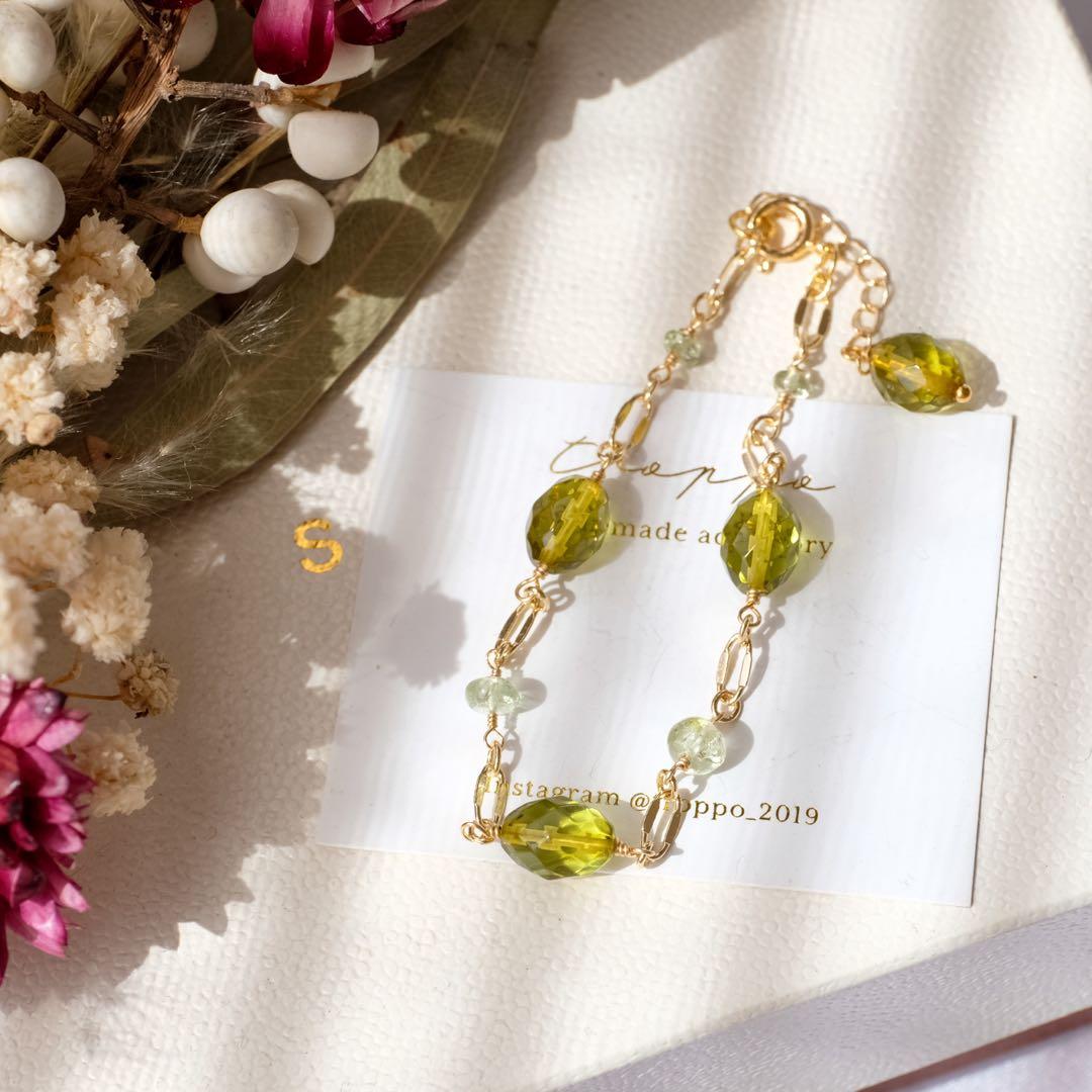 R✴︎H ♦︎14kgfグリーンアンバー・ミントガーネットブレスレット