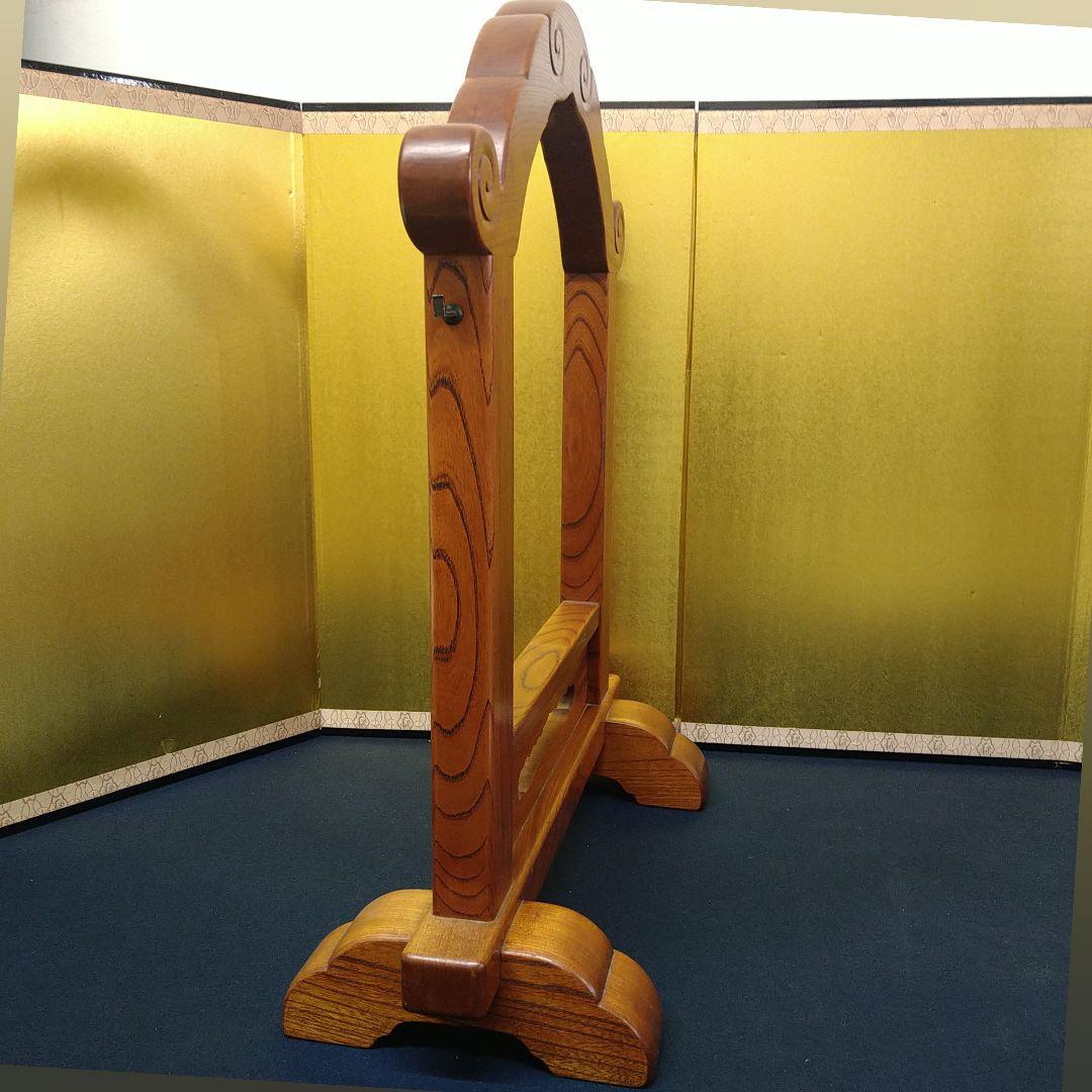 AJ51 茶道具 銅鑼 欅枠 木製 バチ バイ付未使用 茶事 鳴り物