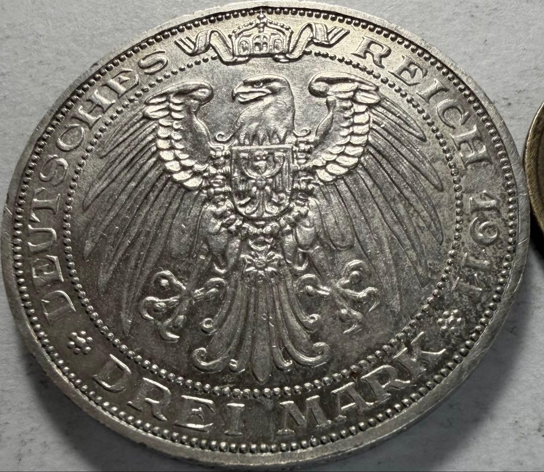 ア*ー様 1911年Aドイツ　プロイセン王国3マルク銀貨　ブレスラウ大学